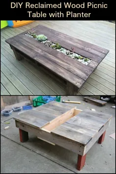 میز پیک نیک چوبی بازیافت شده با گلدان |  پروژه های شما @ OBN