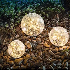 چراغ های خورشیدی باغچه ، گلدان شیشه ای ترک خورده LED سفید و ضد آب گرم برای دکوراسیون فضای باز چمن حیاط حیاط پاسیو ، 1 کره (3.9 ")