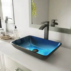 سینک ظرفشویی ظرف مستطیلی شیشه ای VIGO در آبی فیروزه ای-VG07068 - انبار خانه
