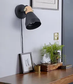 TeHenoo Matte Black Plug-in Wall Sconce، چراغ دیواری قابل چرخش مدرن با سیم سوئیچ خاموش برای اتاق خواب ، اتاق نشیمن ، مطالعه ، آشپزخانه ، اتاق لباسشویی