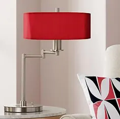 چراغ میز بازویی نوسان دار CFL ابریشم مصنوعی Red Textured - # 17F48 |  لامپ به علاوه