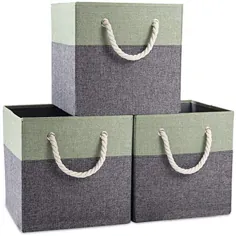 سطل ذخیره سازی مکعب تاشو بزرگ Prandom 13x13 اینچ [3 بسته] زیرانداز پارچه ای پارچه ای کشوی مکعب با دستگیره های پنبه ای برای قفسه های اتاق خواب اتاق خواب اتاق خواب مشکی