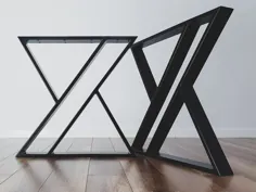 پایه میز ناهار خوری استیل (مجموعه ای از 2 عدد) به شکل X.  پایه های میز مدرن فلزی.  پایه میز صنعتی.  پاهای آهنی برای چوب اصلاح شده