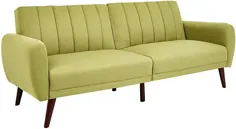 ساحل طلوع آفتاب Torino Modern Linen-Upholstery Futon با پاهای چوبی ، Green Army