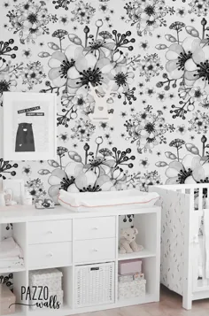 دکوراسیون کاغذ دیواری گل و سیاه و سفید گل |  اتسی