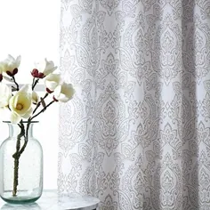 پرده چاپ سفید داماسک Fmfunctex برای اتاق خواب 63 اینچ Vintage Ivory Floral Window Drapes اتاق نشیمن انگشتر توالت بالا 2 عدد طبیعی