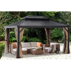 Barton 12 ft. x 10 ft. Outdoor Patio Gazebo Hardtop Panel سقف توری پرده مش UV-96187-H - انبار خانه