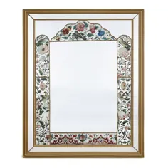 آینه شیشه ای طرح دار ایرانی طرح عتیقه با قاب چوبی