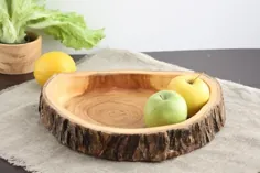 کاسه چوبی با لبه زنده Live Platter Wood Natural ظرف میوه |  اتسی