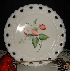 STRAWBERRY MILK GLASS TRIVET PLATE HP LACEY RETICULATED HEAVY |  eBay