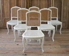مجموعه ای از 6 صندلی غذاخوری عصای سبک سبک سبک لوئی XV کشور فرانسه