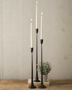 ست چدن بلند بلند سه شمعدان مشکی نگهدارنده شمع مخروطی ظریف باریک