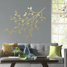 پوست شاخه های طلایی و برگ های برگ ریز دیواری غول پیکر با برگ های سه بعدی