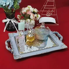 سینی آینه ای تزئینی YANIZU ، سازنده غرور گل برای آرایش ، جواهرات ، عطر ، صفحه نمایش مستطیلی قدیمی و سینی سرویس مخصوص کمد ، پیشخوان و میز قهوه ، 9.5 "x14.9" ، خاکستری طلایی