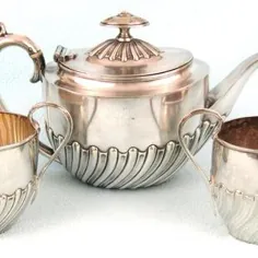 مجموعه چای سه تکه آنتیک ، جیمز دیکن ، بشقاب نقره پوشیده ، چای بعد از ظهر ، فرم گرد ، کیسه های گل ، ست چای ویکتوریا ، شیک منحصر به فرد