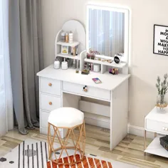 میز کار Vanity با کمدهای آینه ای سبک برای میز آرایش اتاق میز و صندلی میز آرایشی و صندلی مبلمان آینه مدرن - دیوار چوبی - تزئین زندگی خانه خود