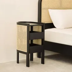 میز کنار تخت چوبی خیزران نیمه دایره ای سیاه با 1 قفسه 24 "در ارتفاع