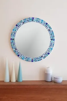 آینه دیواری موزاییکی در آبی فیروزه ای آبی 50 سانتی متری دور |  اتسی