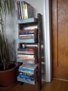 نردبان کوچک کارخانه و قفسه های کتاب چوبی دست دوم |  اتسی