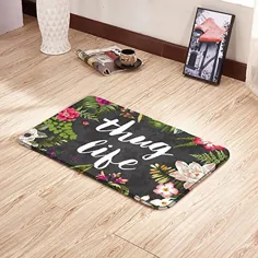 تشک لاستیکی Thug Life Flowers Doormat Mat Floor Mat Floor Indoor / Outdoor / Door Front / Bath حمام (23.6 "x15.7" ، L x W)