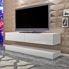 کابینت ایستاده تلویزیون مات بدنه سفید و براق سفید دیوار دیواری شناور با LED 140 سانتی متر برای فروش آنلاین |  eBay