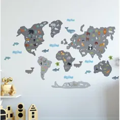 برچسب دیواری نقشه جهانی خاکستری هریت بی