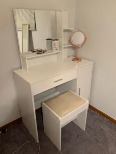 ست دستشویی USIKEY با آینه و چهارپایه بالش دار ، میز آرایش میز آرایش غرور ، 1 کشوی بزرگ ، 1 کابینت ذخیره سازی ، برای اتاق خواب ، حمام ، مشکی