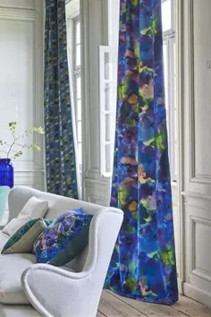 پارچه مبلی مخمل چاپی آبرنگ آبی رنگ سانسویی برای صندلی ، مبل و پرده توسط طراحان صنفی توسط پارچه لا ریمه و پارچه