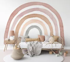 Mural Rainbow Mural Sweet Neutral Boho KM075 - Rainbow Nursery Self Adhesive Tradition سنتی چسبیده یا کاغذ دیواری لایه برداری و استیک