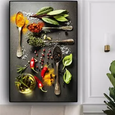 نقاشی های بوم آشپزخانه دانه های ادویه جات ترشی جات قاشق فلفل پوستر و چاپ دیوار هنر اسکاندیناوی Cuadros عکس های تزئینی دیوار آشپزخانه - دیوار چوبی - تزئین زندگی خانه خود