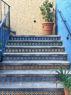پله های بلند با کاشی های تالاورای مکزیکی.