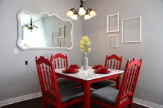 ترکیب زرق و برق دار قرمز و خاکستری در اتاق ناهار خوری سنتی - 87068 ایده و عکس طراحی