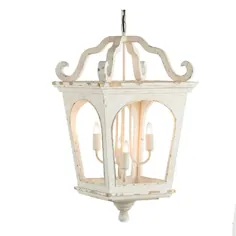 Magic Home 4-Light Vintage White Lantern لوستر با سایه چوبی