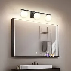 YHTlaeh New Bathroom Vanity Light Fixtures 3 Light Brushed Milk Black Globe Glass Shade Modern Wall Bar Bar Sconce Over Mirror (به استثنای لامپ G9)