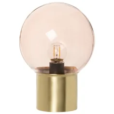 Batteriebetriebene kugelförmige Lampe aus rosagetöntem Glas und goldfarbenem Metall |  Maisons du Monde