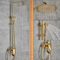 گلدان دوش طلا 8 "Rainfall Shower Head Mixer 3Way Rigid Riser Shower Kit Bath | eBay