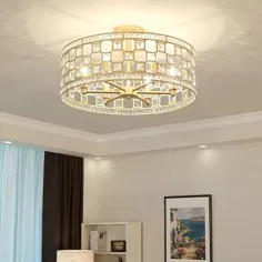 چراغ سقفی طبل کریستال درخشان چراغ فلزی معاصر فلزی نیمه براق به رنگ طلایی برای اتاق نشیمن