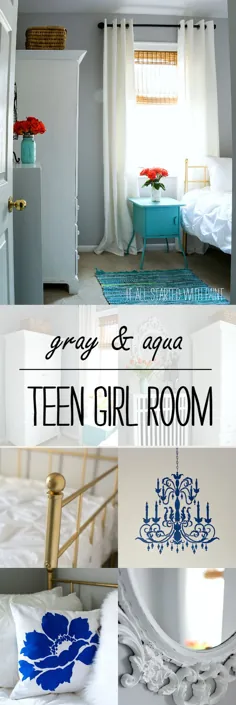 اتاق خواب دخترانه نوجوان در خاکستری و آبی