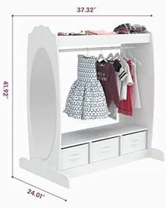 لباس مجلسی Mecor Kids Dress Up با آینه ، قلاب لباس ، قفسه و میله - زره پوش بچه ها با سطل های ذخیره سازی پارچه (سفید) |  مجموعه