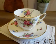 فنجان چای دسته گل رز و گلدان استافوردشایر Pinkord Staffordshire |  اتسی