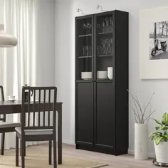 IKEA - BILLY کتابخانه ای با درهای پنل / شیشه ، قهوه ای سیاه