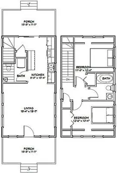 خانه کوچک 16x30 - 2 اتاق خواب - PDF طبقه طرح - 873 فوت مربع - مدل 8 |  eBay