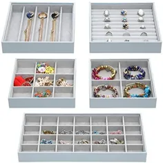 Magic Stackable Jewelry Trays Closet Dresser Crawer Crawer Organizer for accessories، Gadgets & لوازم آرایشی ، جعبه نگهدارنده ویترین نمایشگر ذخیره سازی ، مجموعه 5