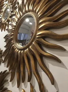 آینه خورشیدی طلا - آینه شیشه ای محدب - آینه آفتاب سبک باروک فرانسوی - Starburst