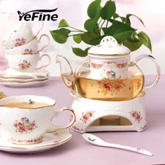 97.88US $ | YeFine Relief Porcelain مجموعه چای سیاه بعد از ظهر انگلیس سازگار با محیط زیست چای گلدان شیشه ای و فنجان چای سرامیکی و نعلبکی با قاشق | قابلمه چای شیشه ای | ست چای قابلمه چای سیاه - AliExpress