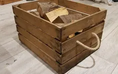 جعبه ورود به سیستم / آتش سوزی چوب آتش نشانی فروشگاه ورود به سیستم / نگهدارنده حامل - جعبه چوبی با دسته های طناب ساخته شده از a