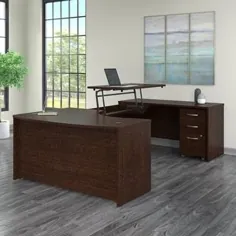 سری C 60W راست نشسته برای ایستادن U شکل دفتر میز در گیلاس (قهوه ای) ، بوش مبلمان تجاری