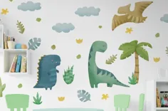 تزئینات دیواری پارچه ای دایناسور برای اتاق کودکان ، تابلوچسبهای دیواری Cute Dino Playroom ، دکوراسیون مهد کودک دایناسور