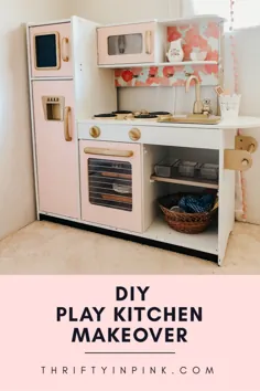 DIY Play Kitchen Makeover - صرفه جویی در رنگ صورتی