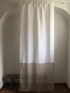 پرده های اتاق نشیمن سفید ، پرده های چوبی ، پرده های کتانی دو رنگ ، صفحه روتختی دو رنگ ، پرده های پنجره سفارشی